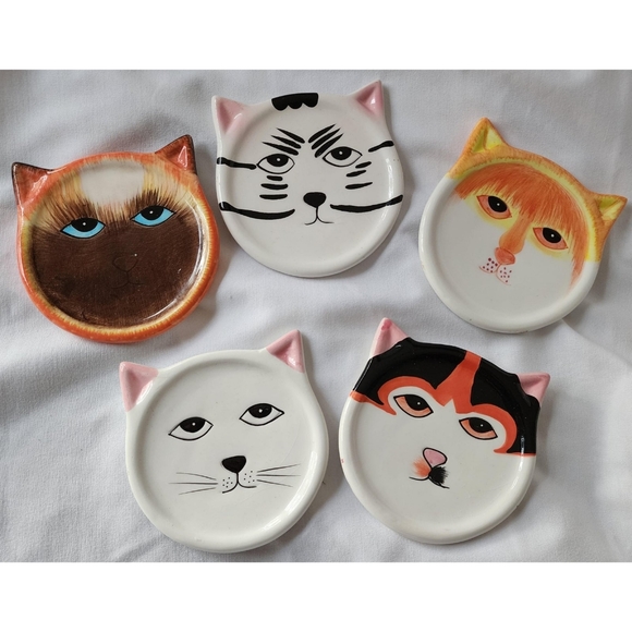 Ceramic Cat Face Coasters- Set of 5 - Picture 1 of 4